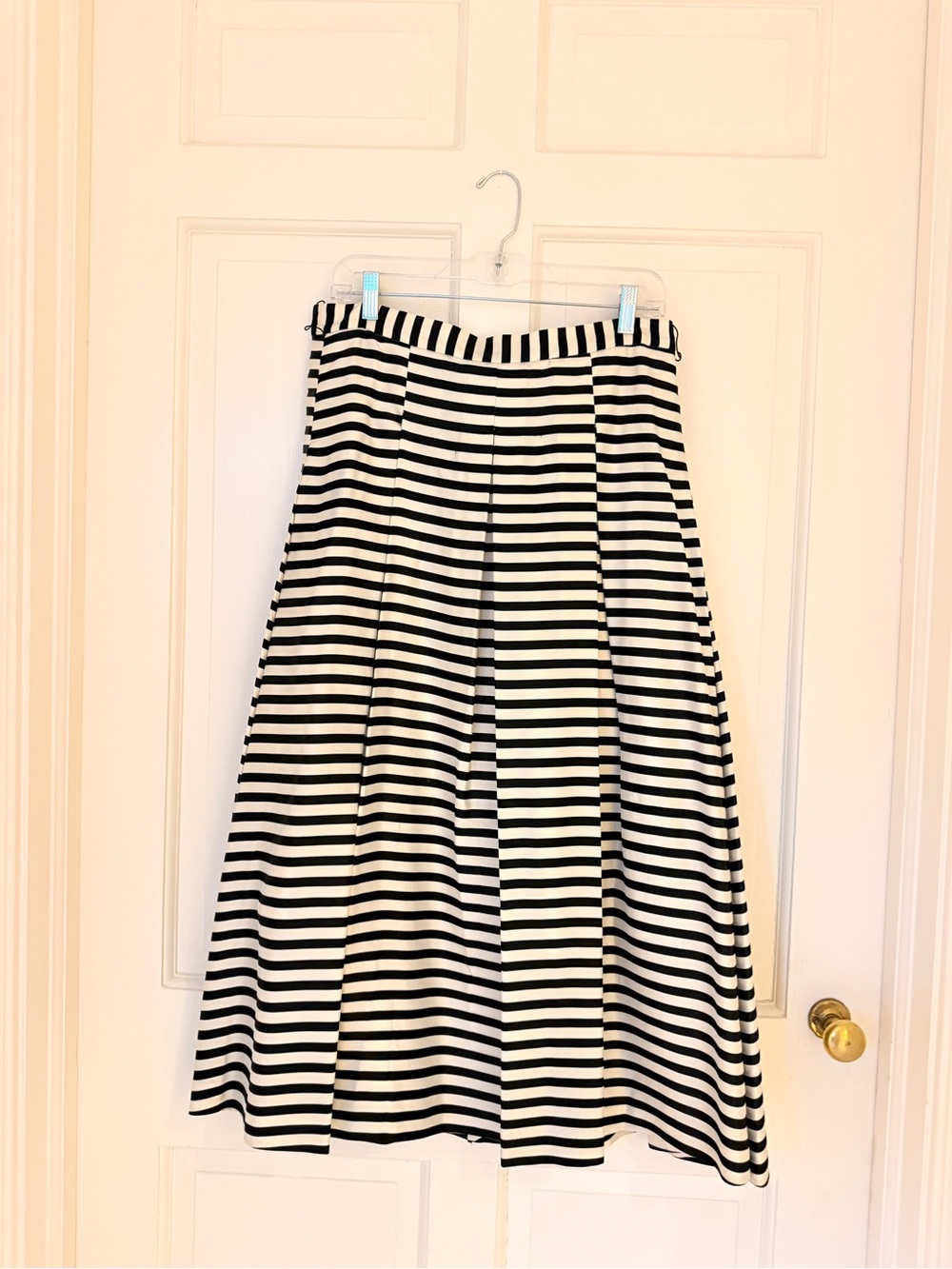 HUNTER BELL Black and White Striped A-Line Midi Skirt